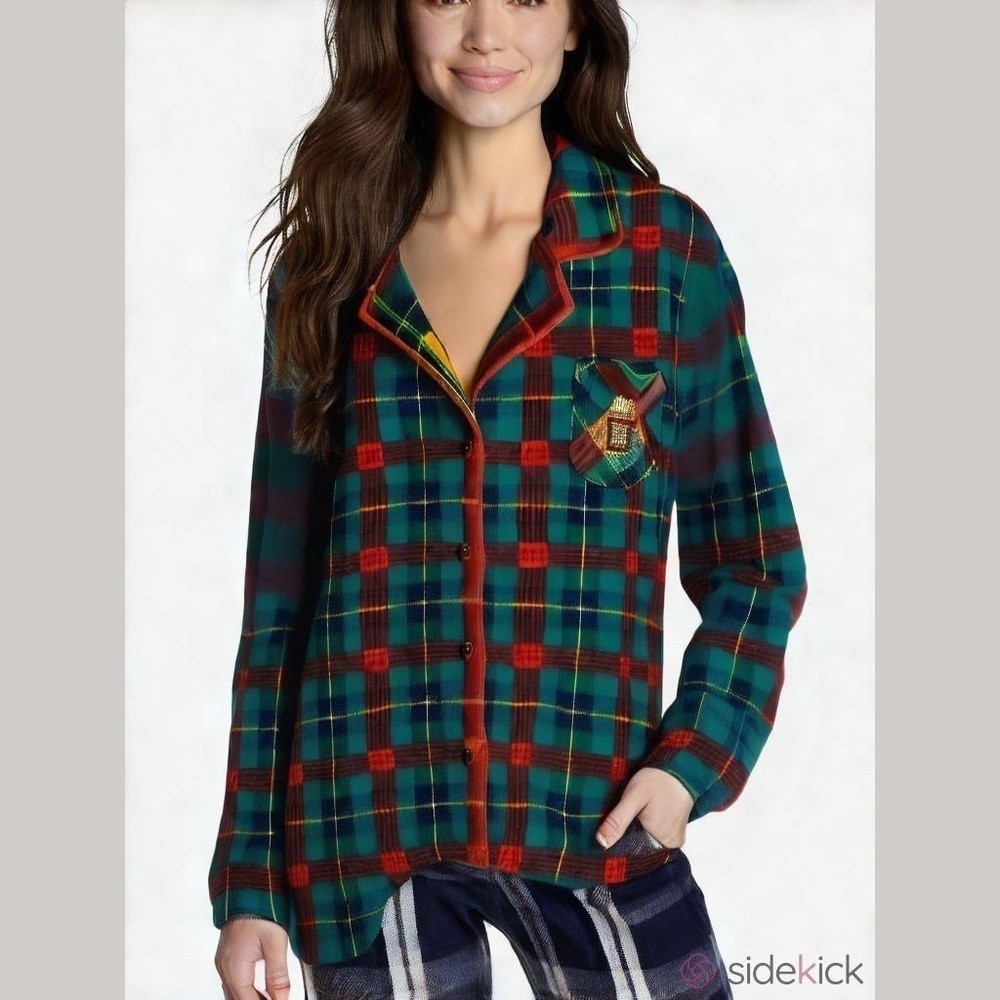 Lauren Ralph Lauren Plaid Fleece Pajama Top Medium